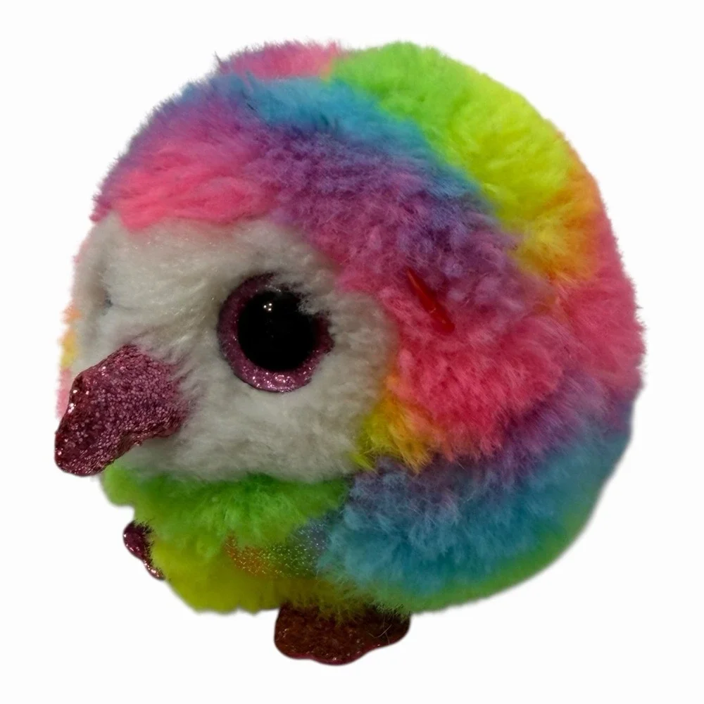 Ty Beanie Boos‎ Rainbow Bird Puffies Plush Glitter Eyes Feet Round Ball Tye Dye